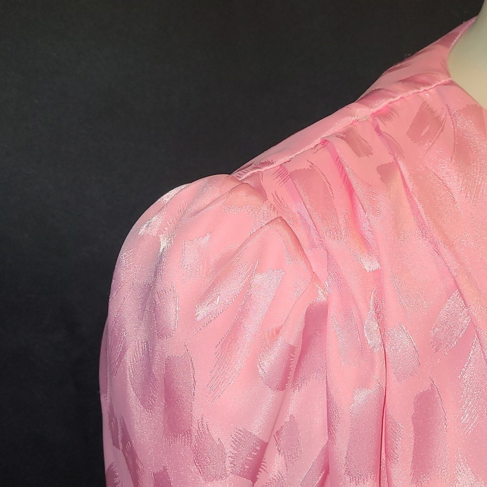 VTG Pink Two-Piece Satin Skirt Set Puffy Sleeve JOLIBEL - Picture 5 of 13